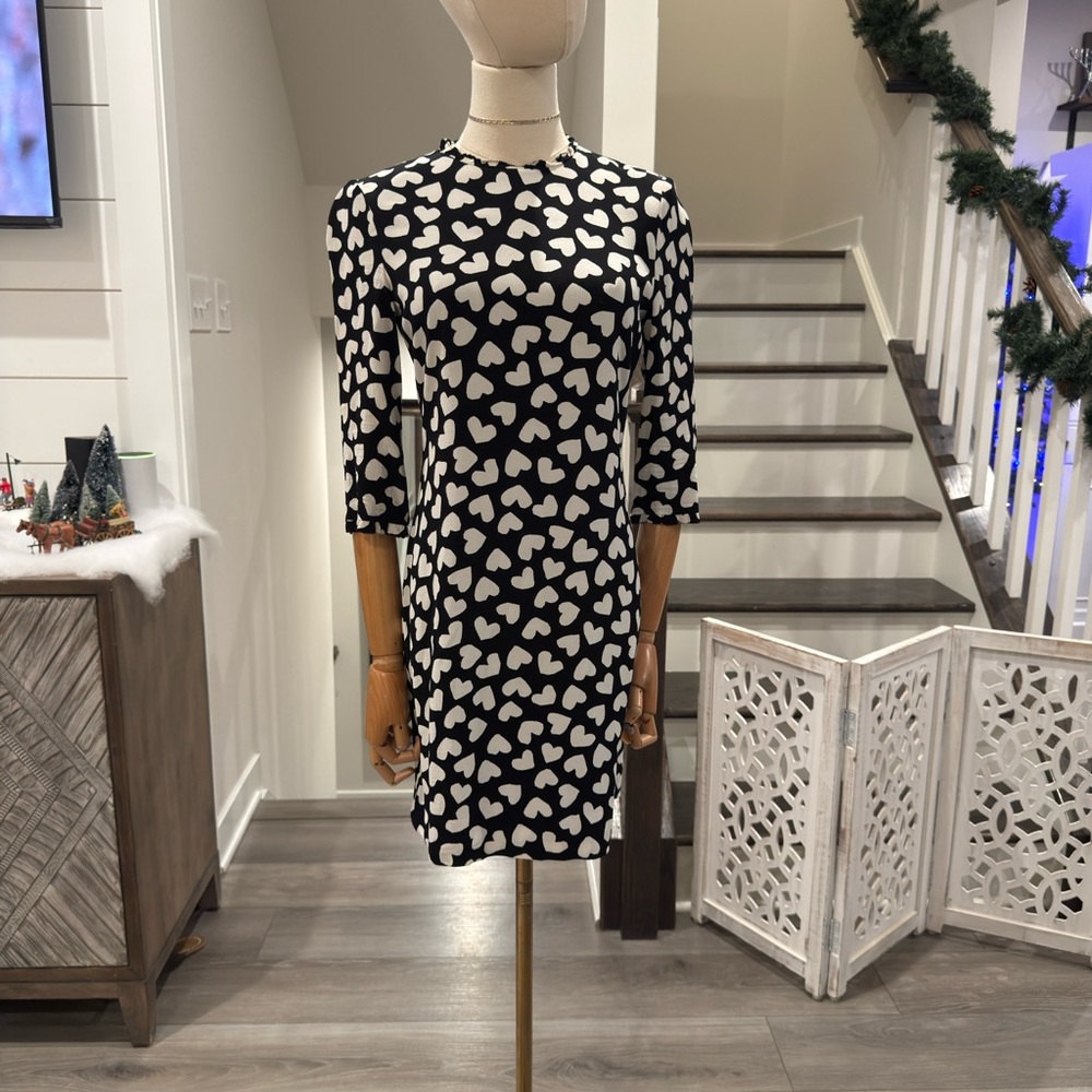 Kate Spade Dancing Hearts Dizzy Shift Dress Black Cream 0